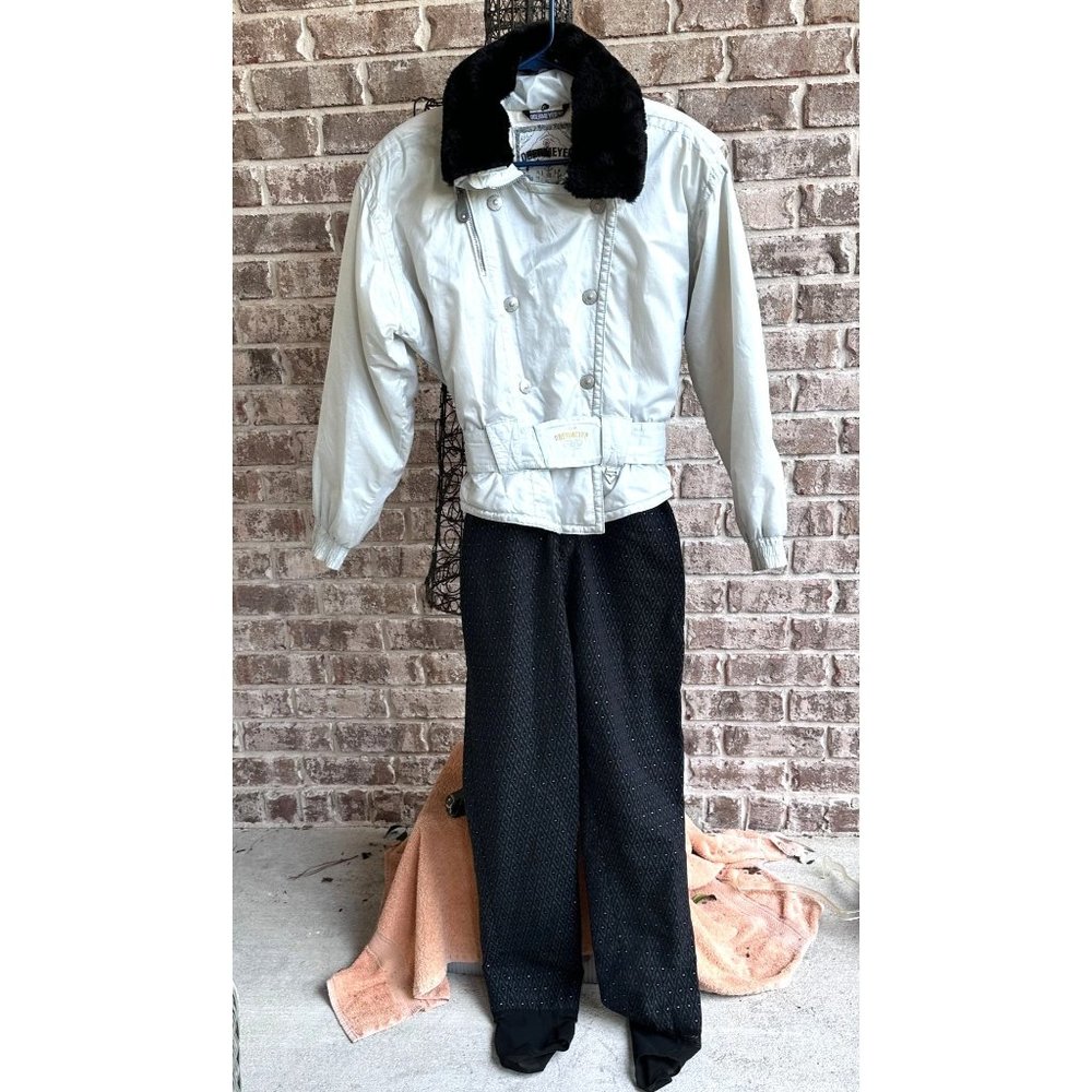 Vintage Obermeyer Ladies Ski Suit Sz 10 Iridescent 1 Piece Stirrups Embr…